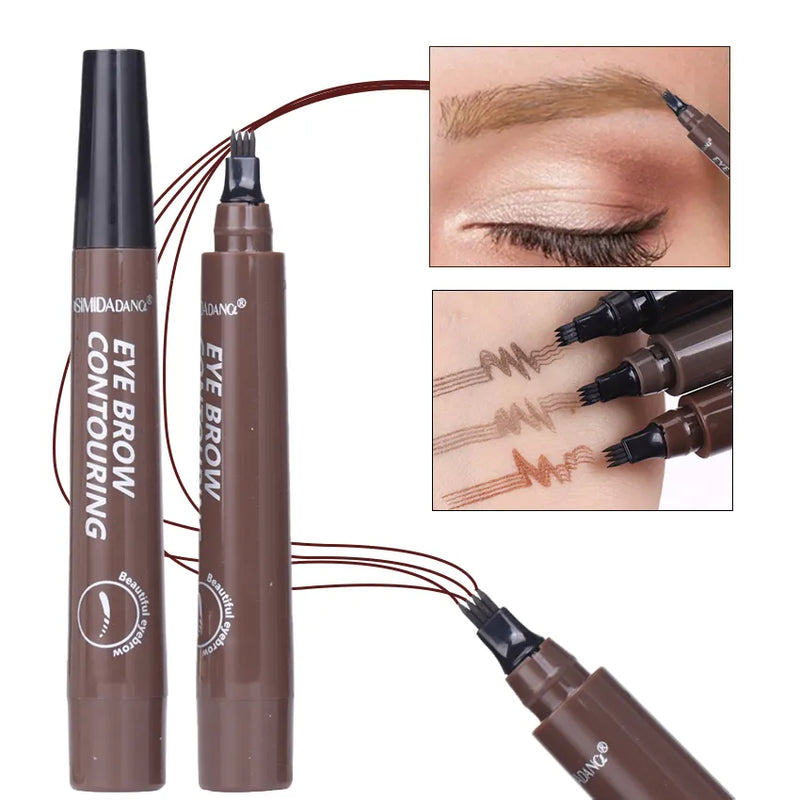 5 Colors Eyebrow Pen Waterproof 4 Fork Tip Eyebrow Tattoo Pencil Cosmetic Long Lasting Natural Dark Brown Liquid Eye Brow Pencil