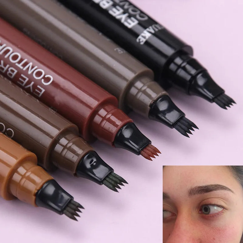 5 Colors Eyebrow Pen Waterproof 4 Fork Tip Eyebrow Tattoo Pencil Cosmetic Long Lasting Natural Dark Brown Liquid Eye Brow Pencil